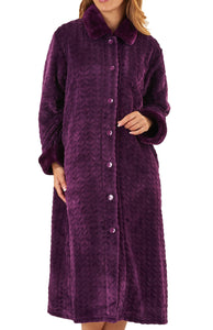 Slenderella Ladies Button Up Faux Fur Collar Dressing Gown (4 Colours)