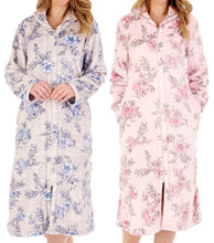 Load image into Gallery viewer, Slenderella Ladies Floral Fleece Zip Up Dressing Gown (2 Colours)