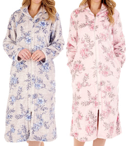 Slenderella Ladies Floral Fleece Zip Up Dressing Gown (2 Colours)