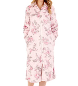 Slenderella Ladies Floral Fleece Zip Up Dressing Gown (2 Colours)