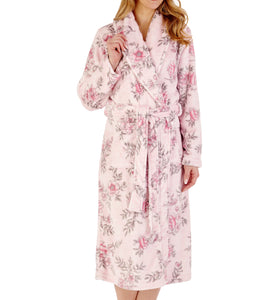 Slenderella Ladies Floral Fleece Shawl Collar Dressing Gown (2 Colours)