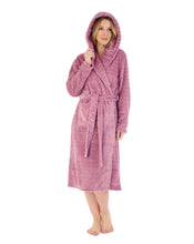 Load image into Gallery viewer, Slenderella Ladies Chevron Fleece Hooded Dressing Gown (3 Colours)