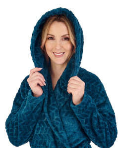Slenderella Ladies Chevron Fleece Hooded Dressing Gown (3 Colours)