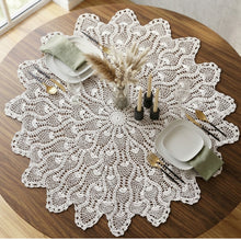 Load image into Gallery viewer, Crochet Lace Tablecloth 91cm Round 100% Cotton Traditional Table Topper (White or Natural)