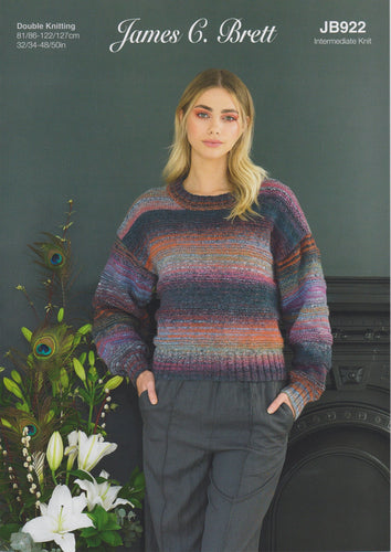 James Brett Double Knit Knitting Pattern Ladies Sweater (JB922)