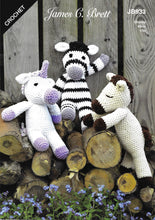 Load image into Gallery viewer, James Brett Chunky Crochet Pattern – Horatio Horse, Ursula Unicorn &amp; Zachary Zebra JB933