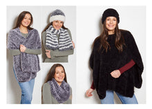 Load image into Gallery viewer, King Cole Knitting Pattern for Ladies Velveteen Hat, Scarf, Cowl, Wrap &amp; Tabard 6324