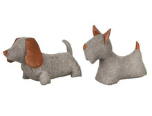 Load image into Gallery viewer, Dog Door Stop - Tweed &amp; Faux Leather (Dachshund or Scottie)