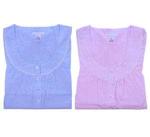 Slenderella Ladies Striped Cotton Nightdress (Blue or Pink)