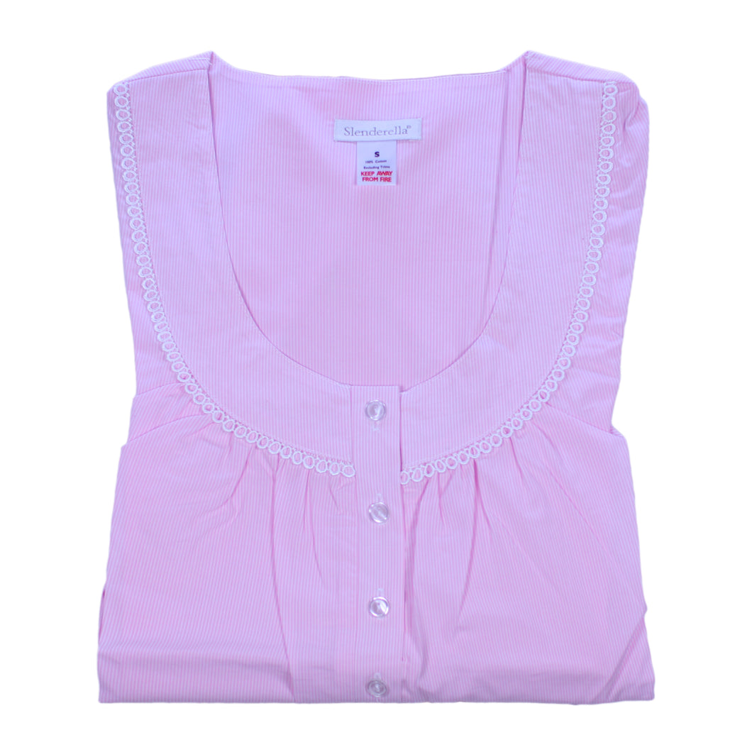 Slenderella Ladies Striped Cotton Nightdress (Blue or Pink)