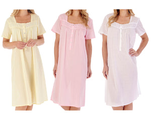 Slenderella Ladies Short Sleeve Circular Dobby Dot Cotton Nightie (3 Colours)