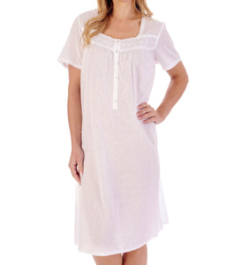 Slenderella Ladies Short Sleeve Circular Dobby Dot Cotton Nightie (3 Colours)