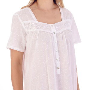 Slenderella Ladies Short Sleeve Circular Dobby Dot Cotton Nightie (3 Colours)