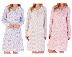 Slenderella Long Sleeve Ditsy Floral Jersey Nightie (3 Colours)