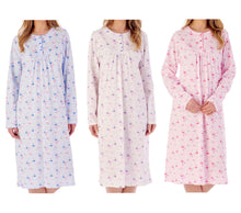 Load image into Gallery viewer, Slenderella Ladies Floral Picot Trim Long Sleeved Nightdress (3 Colours)