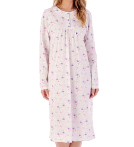 Slenderella Ladies Floral Picot Trim Long Sleeved Nightdress (3 Colours)