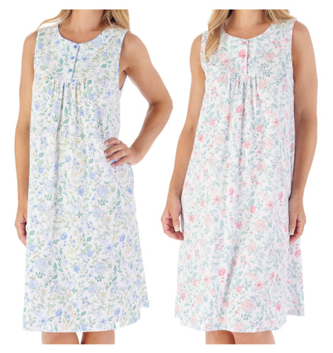 Slenderella Trailing Floral Print Sleeveless Jersey Nightie (2 Colours)