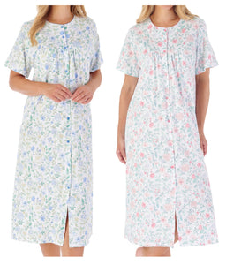 Slenderella Trailing Floral Print Button Down Jersey Nightie (2 Colours)