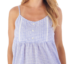 Slenderella Ladies Gingham & Flower Design Chemise (Blue or Pink)