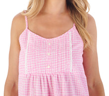 Load image into Gallery viewer, Slenderella Ladies Gingham &amp; Flower Design Chemise (Blue or Pink)