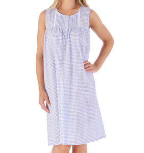 Slenderella Gingham & Flower Design Sleeveless Cotton Nightie (2 Colours)