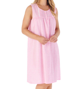 Slenderella Gingham & Flower Design Sleeveless Cotton Nightie (2 Colours)