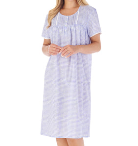 Slenderella Gingham & Flower Design Short Sleeve Cotton Nightie (2 Colours)