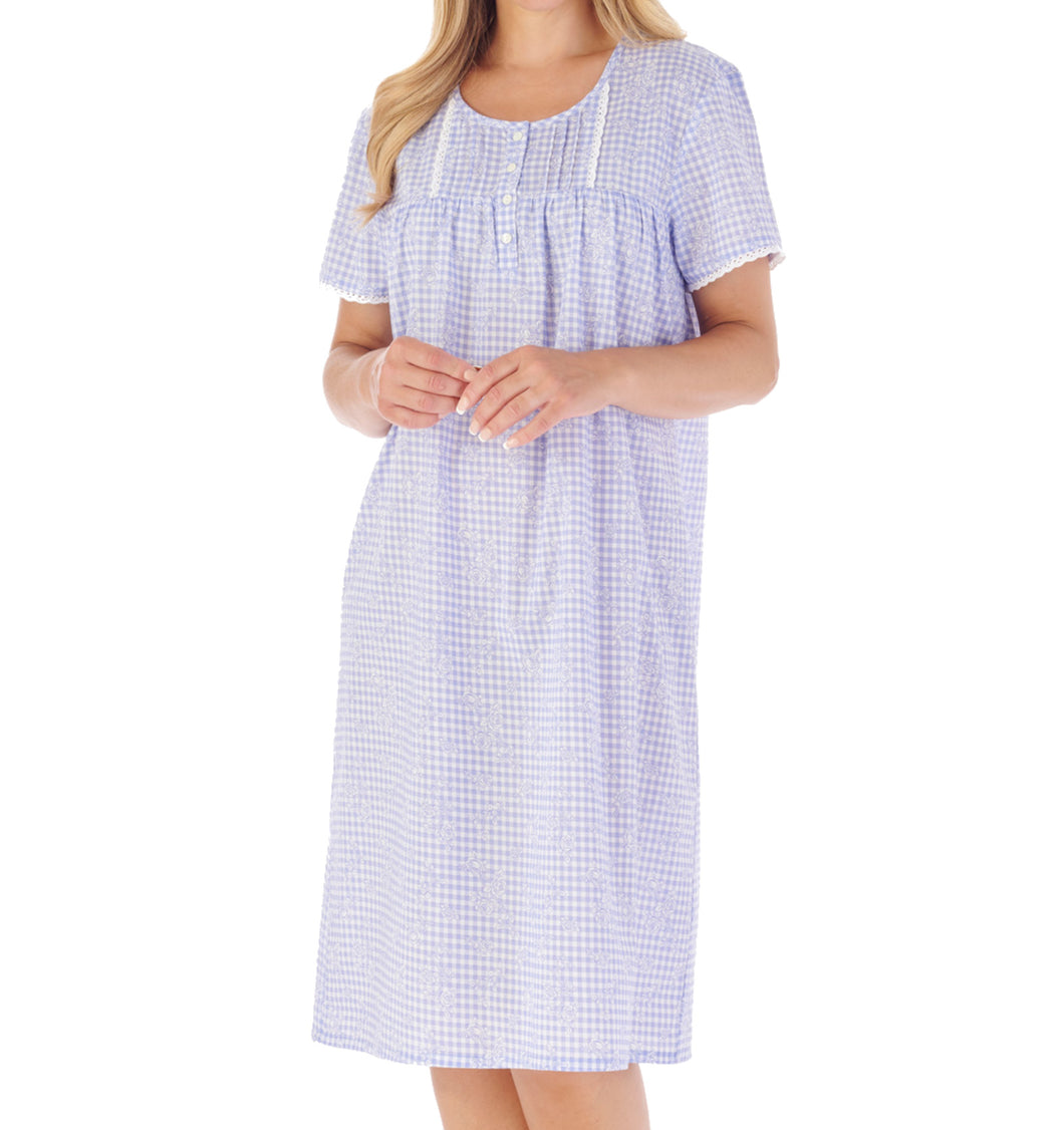 Slenderella Gingham & Flower Design Short Sleeve Cotton Nightie (2 Colours)