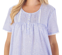 Load image into Gallery viewer, Slenderella Gingham &amp; Flower Design Short Sleeve Cotton Nightie (2 Colours)