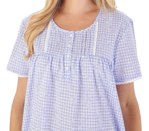 Slenderella Gingham & Flower Design Short Sleeve Cotton Nightie (2 Colours)