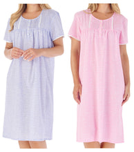 Load image into Gallery viewer, Slenderella Gingham &amp; Flower Design Short Sleeve Cotton Nightie (2 Colours)