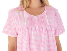 Load image into Gallery viewer, Slenderella Gingham &amp; Flower Design Short Sleeve Cotton Nightie (2 Colours)