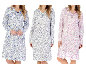 Slenderella Ditsy Floral Jersey Long Sleeve Nightie (3 Colours)