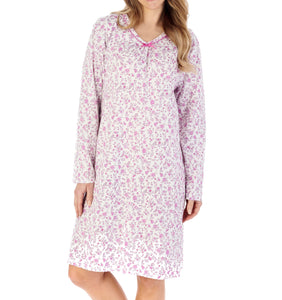 Slenderella Ditsy Floral Jersey Long Sleeve Nightie (3 Colours)