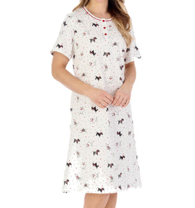 Slenderella Scottie Dog Short Sleeve Jersey Cotton Nightie