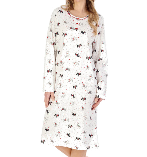 Slenderella Scottie Dog Long Sleeve Jersey Cotton Nightie