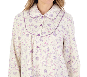 Slenderella Ladies Floral Peter Pan Collar Flannel Nightdress (3 Colours)