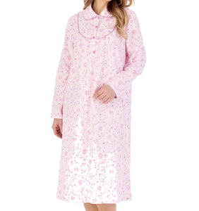 Slenderella Ladies Floral Peter Pan Collar Flannel Nightdress (3 Colours)