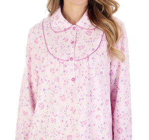 Slenderella Ladies Floral Peter Pan Collar Flannel Nightdress (3 Colours)