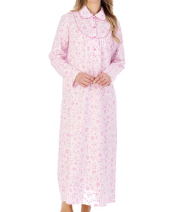 Slenderella Ladies Floral Flannel Ankle Length Nightdress (3 Colours)