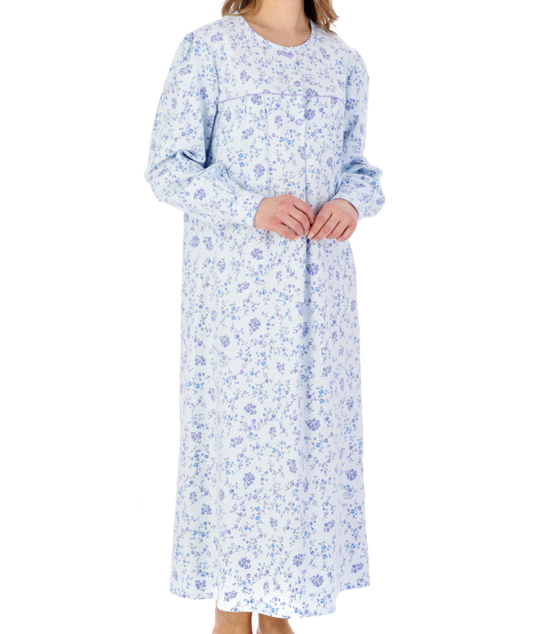 Slenderella Ladies Floral Flannel Cuff Sleeve Long Nightdress (3 Colours)