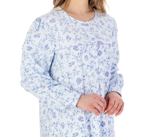 Slenderella Ladies Floral Flannel Cuff Sleeve Long Nightdress (3 Colours)