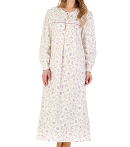 Slenderella Ladies Floral Flannel Cuff Sleeve Long Nightdress (3 Colours)