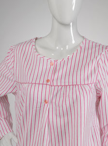 Slenderella Ladies Striped Cotton Nightdress with Button Detail (Blue or Pink)