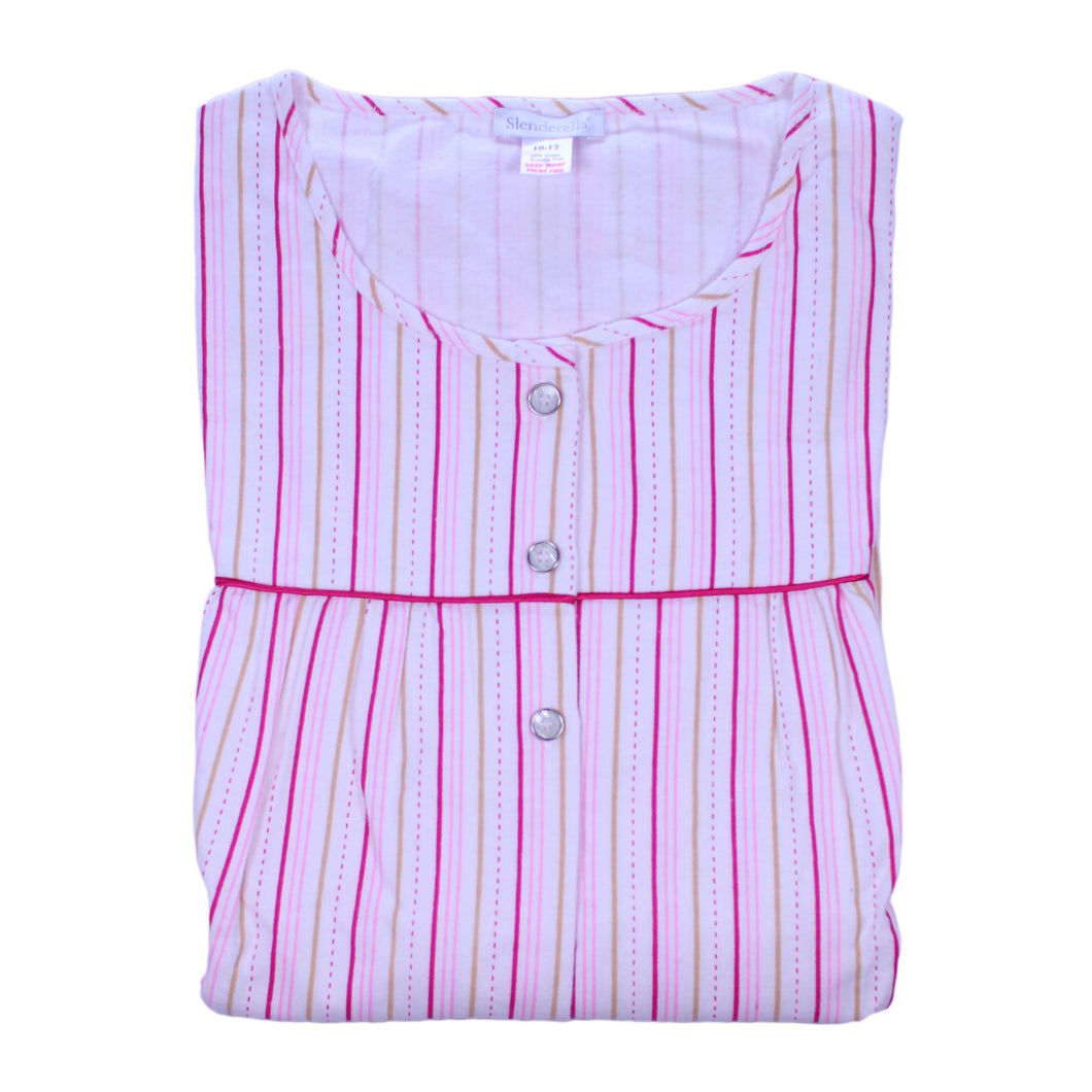 Slenderella Ladies Striped Cotton Long Sleeved Nightshirt UK 10-22 (Blue or Pink)