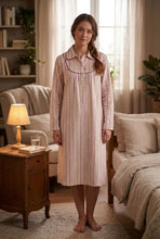 Load image into Gallery viewer, Slenderella Ladies Striped Cotton Long Sleeved Nightshirt with Collar Pink / Size UK 12-14