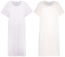 Load image into Gallery viewer, Slenderella Ladies Seersucker Stripe Short Sleeved Nightie UK 10-30 (Blue or Pink)