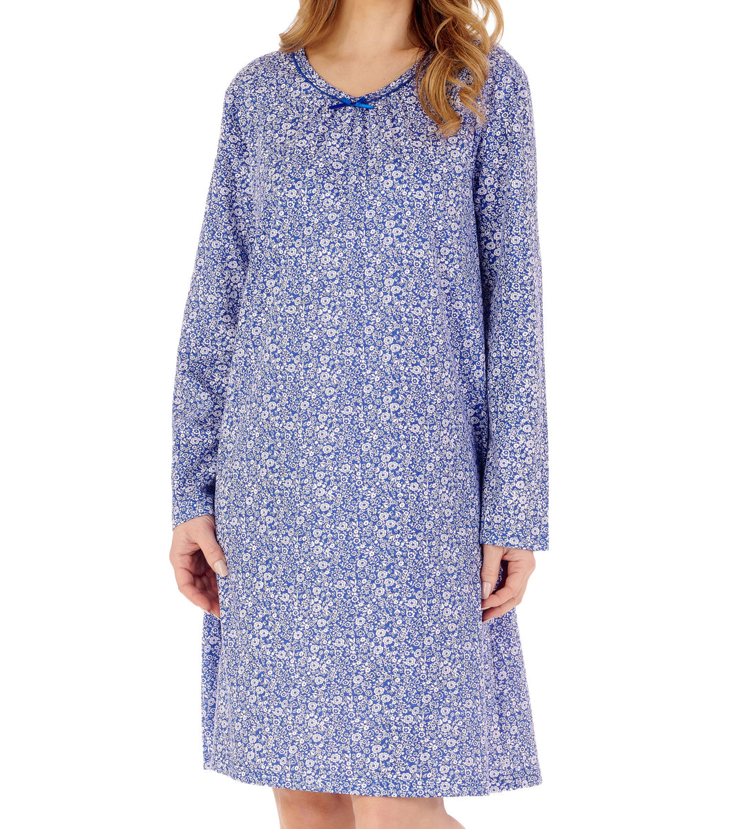 Slenderella Long Sleeve V Neck Ditsy Floral Jersey Nightie (3 Colours)