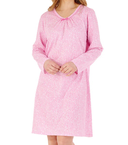 Slenderella Long Sleeve V Neck Ditsy Floral Jersey Nightie (3 Colours)