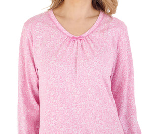 Slenderella Long Sleeve V Neck Ditsy Floral Jersey Nightie (3 Colours)